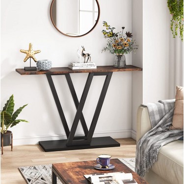 Κονσόλα Wirmo καρυδί μελαμίνης-πόδι μαύρο μέταλλο 110x30x80εκ Υλικό: CHIPBOARD MELAMINE - METAL LEGS 197-000226