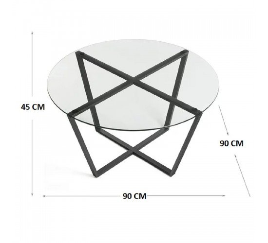 Τραπέζι σαλονιού Quendy μαύρο μέταλλο-γυαλί Φ90x45εκ Υλικό: METAL - GLASS 197-000248