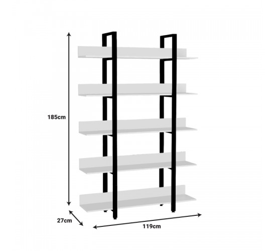 Βιβλιοθήκη Almond λευκό-μαύρο 119x27x185εκ Υλικό: CHIPBOARD 18mm- METAL 40x20mm 197-000253 Βιβλιοθήκη Almond λευκό-μαύρο 119x27x185εκ Υλικό: CHIPBOARD 18mm- METAL 40x20mm 197-000253