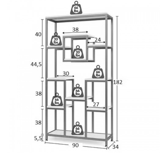 Ραφιέρα-βιβλιοθήκη μεταλλική Aduti σε χρυσή-λευκή μαρμάρου απόχρωση 90x34x182εκ Υλικό: MELAMINE - METAL 197-000259