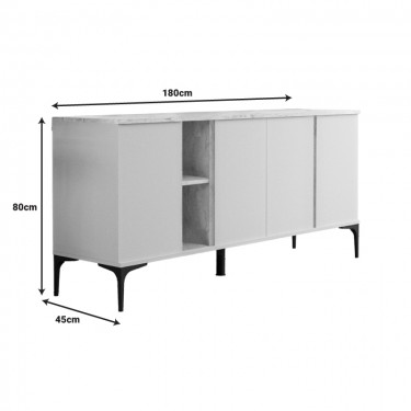 Μπουφές Vetine σε γκρι-μπεζ απόχρωση και επιφάνεια σε όψη μαρμάρου 180x40x80εκ Υλικό: MELAMINE 197-000268