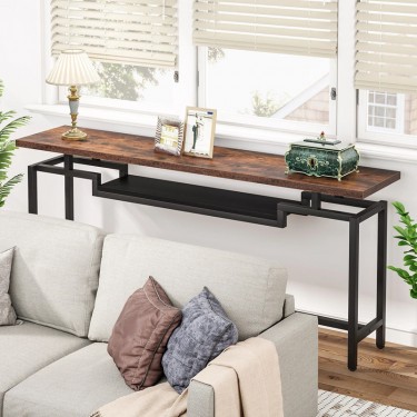 Κονσόλα Onole σε καρυδί - μαύρο μέταλλο 180x35x82εκ Υλικό: METAL - CHIPBOARD 197-000294