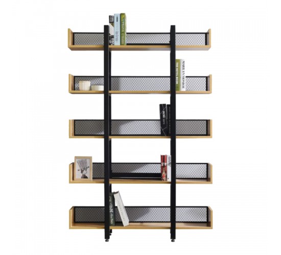 Βιβλιοθήκη Musha μέταλλο μαύρο με oak απόχρωση 120x22x185εκ Υλικό: metal - particleboard 197-000299 Βιβλιοθήκη Musha μέταλλο μαύρο με oak απόχρωση 120x22x185εκ Υλικό: metal - particleboard 197-000299