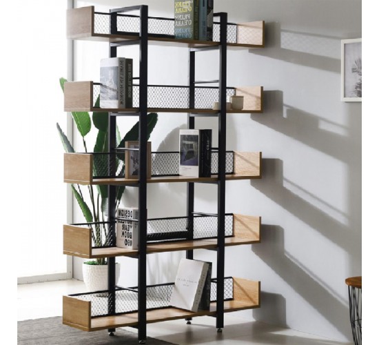 Βιβλιοθήκη Musha μέταλλο μαύρο με oak απόχρωση 120x22x185εκ Υλικό: metal - particleboard 197-000299 Βιβλιοθήκη Musha μέταλλο μαύρο με oak απόχρωση 120x22x185εκ Υλικό: metal - particleboard 197-000299