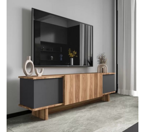 Έπιπλο τηλεόρασης Aramos σε ανθρακί-oak απόχρωση 180x33x50εκ Υλικό: PARTICLEBOARD 197-000318 Έπιπλο τηλεόρασης Aramos σε ανθρακί-oak απόχρωση 180x33x50εκ Υλικό: PARTICLEBOARD 197-000318