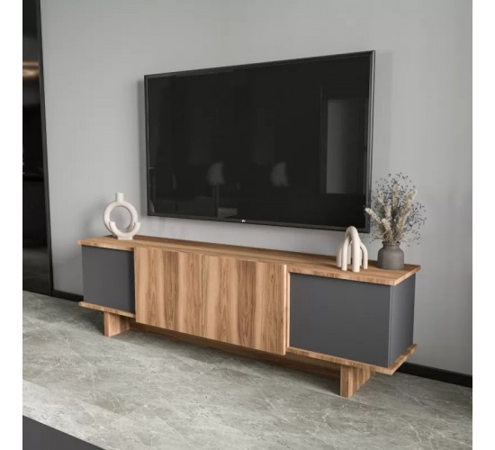 Έπιπλο τηλεόρασης Aramos σε ανθρακί-oak απόχρωση 180x33x50εκ Υλικό: PARTICLEBOARD 197-000318 Έπιπλο τηλεόρασης Aramos σε ανθρακί-oak απόχρωση 180x33x50εκ Υλικό: PARTICLEBOARD 197-000318