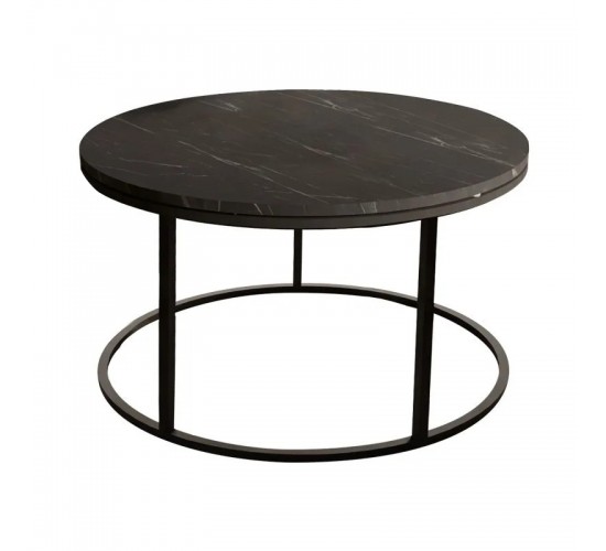 Τραπέζι σαλονιού Sikele μαύρο εφε μαρμάρου με μαύρα μεταλλικά πόδια Φ60x40εκ Υλικό: METAL- CHIPBOARD 197-000328