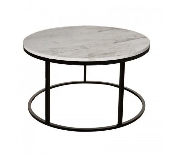 Τραπέζι σαλονιού Sikele λευκή όψη μαρμάρου και μαύρα μεταλλικά πόδια Φ60x40εκ Υλικό: METAL- CHIPBOARD 197-000329