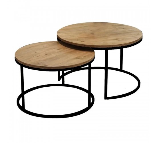 Τραπέζια σαλονιού Solme 2τεμ φυσική απόχρωση με μαύρα μεταλλικά πόδια Υλικό: METAL- CHIPBOARD 197-000330