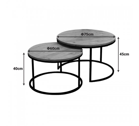 Τραπέζια σαλονιού Solme 2τεμ φυσική απόχρωση με μαύρα μεταλλικά πόδια Υλικό: METAL- CHIPBOARD 197-000330