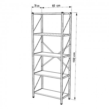 Βιβλιοθήκη Bimblem καρυδί με μαύρο μέταλλο 60x30x150εκ Υλικό: METAL - MELAMINE 197-000333