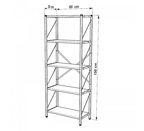 Βιβλιοθήκη Bimblem καρυδί με μαύρο μέταλλο 60x30x150εκ Υλικό: METAL - MELAMINE 197-000333
