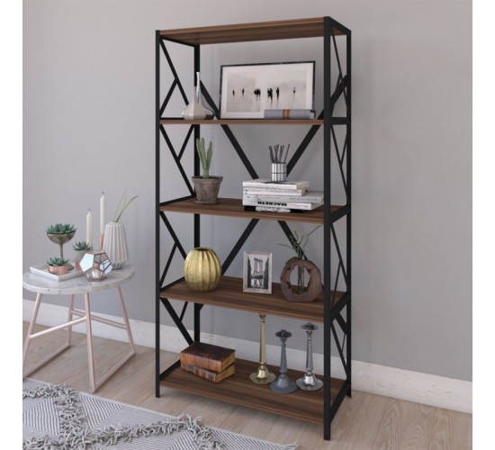 Βιβλιοθήκη Bimblem καρυδί με μαύρο μέταλλο 60x30x150εκ Υλικό: METAL - MELAMINE 197-000333