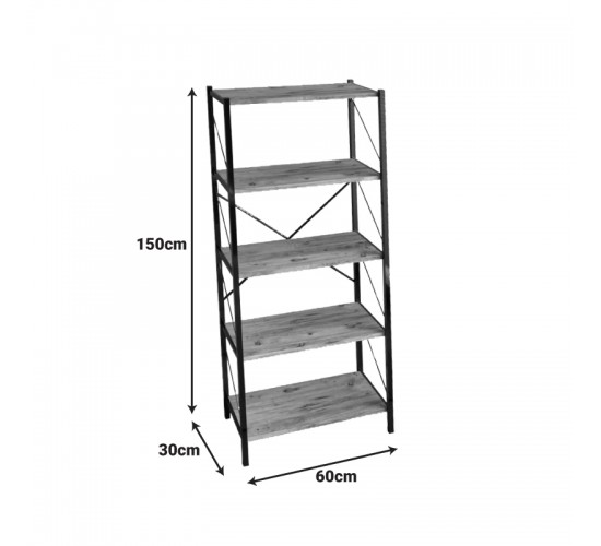 Βιβλιοθήκη Bimblem oak με μαύρο μέταλλο 60x30x150εκ Υλικό: METAL - MELAMINE 197-000334