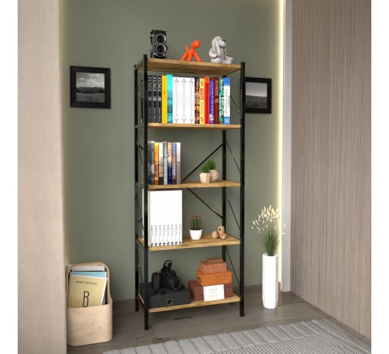 Βιβλιοθήκη Bimblem oak με μαύρο μέταλλο 60x30x150εκ Υλικό: METAL - MELAMINE 197-000334