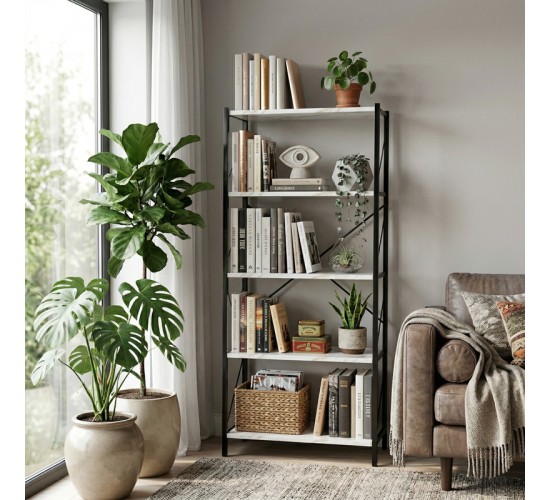 Βιβλιοθήκη Bimblem λευκό μαρμάρου με μαύρο μέταλλο  60x30x150εκ Υλικό: METAL - MELAMINE 197-000335