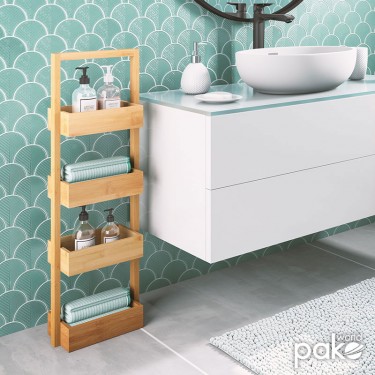 Ραφιέρα επιδαπέδια 4όροφη Ollie ξύλινη μπαμπού χρώμα φυσικό 28x16x88εκ Υλικό: BAMBOO - WOODEN 199-000015