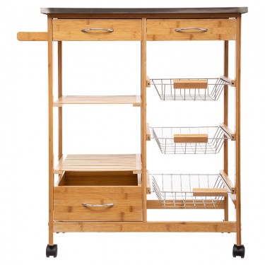 Τρόλεϊ-ραφιέρα 7όροφη Esla bamboo φυσικό-λευκό 73,5x37x86εκ Υλικό: MDF E1/STEEL/BAMBOO 199-000130