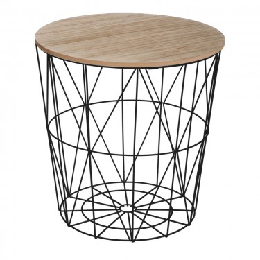 Βοηθητικό τραπέζι Kumi mdf επιφάνεια oak και μέταλλο σε μαύρη απόχρωση Φ40x41εκ Υλικό: METAL - MDF 199-000642