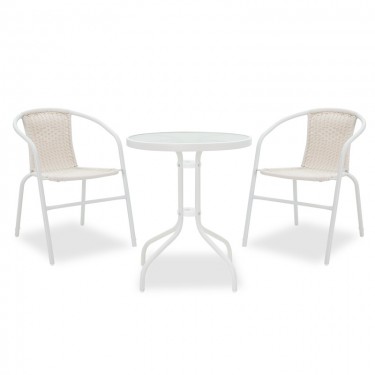 Τραπεζαρία Watson-Obbi σετ 3τεμ μέταλλο λευκό-γυαλί Φ60x70εκ Υλικό: PE RATTAN - METAL 24x0.8MM - GLASS 200-000299