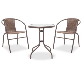 Τραπεζαρία Watson-Obbi σετ 3τεμ μέταλλο-pe καφέ Υλικό: PE RATTAN - METAL 24x0.8MM - GLASS 200-000300