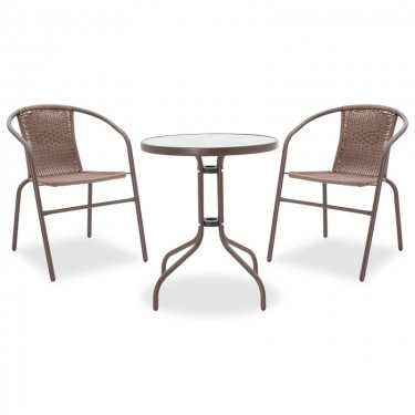 Τραπεζαρία Watson-Obbi σετ 3τεμ μέταλλο-pe καφέ Υλικό: PE RATTAN - METAL 24x0.8MM - GLASS 200-000300