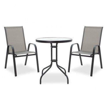 Τραπεζαρία Calan-Watson σετ 3τεμ μέταλλο μαύρο-textilene μαύρο Φ60x70εκ Υλικό: TEXTILENE - METAL 24x0.8MM - GLASS 200-000305