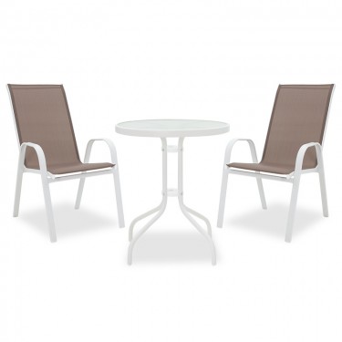 Τραπεζαρία κήπου Calan-Watson σετ 3τεμ μέταλλο λευκό-textilene καφέ Υλικό: TEXTILENE - METAL 24x0.8MM - GLASS 200-000307