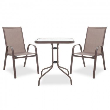 Τραπεζαρία Watson-Calan σετ 3τεμ μέταλλο-textilene καφέ 60x60x70εκ Υλικό: TEXTILENE - METAL 24x0.8MM - GLASS 200-000309