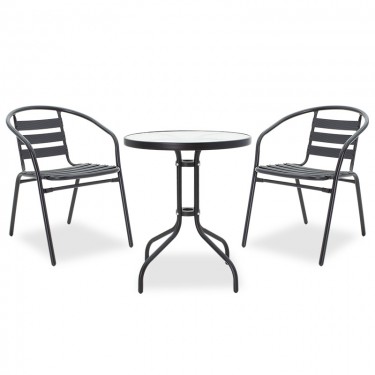 Τραπεζαρία Watson-Tade σετ 3τεμ μέταλλο μαύρο-γυαλί Φ60x70εκ Υλικό: METAL 24x0.8MM - GLASS 200-000311