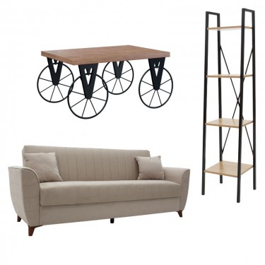 Φοιτητικό πακέτο επίπλων σαλονιού Living 6 σετ 3 τμχ Υλικό: VELVET - CHIPBOARD WITH MELAMINE COATING 200-000613