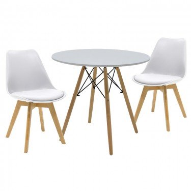 Τραπεζαρία Julita-Gaston σετ 3τεμ σε απόχρωση φυσικό-λευκό Φ80x73εκ Υλικό: MDF - BEECH WOOD - METAL - PP 2800g/m³   - PU 200-000695