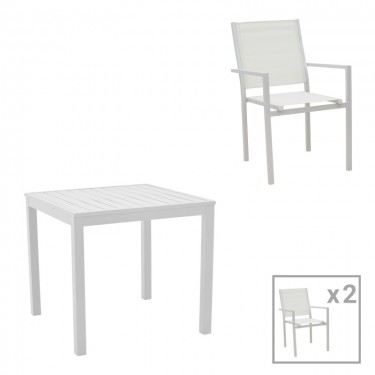 Τραπεζαρία Zacreta- Kliton σετ 3τεμ αλουμίνιο σε λευκή απόχρωση 80x80x74εκ Υλικό: ALUMINUM - TEXTILENE 200-000805