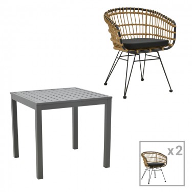 Τραπεζαρία Kliton-Naoki A σετ 3τεμ ανθρακί αλουμίνιο και μέταλλο σε μαύρη απόχρωση 80x80x74εκ Υλικό: ALUMINUM - PE RATTAN - METAL - FABRIC 200-000853