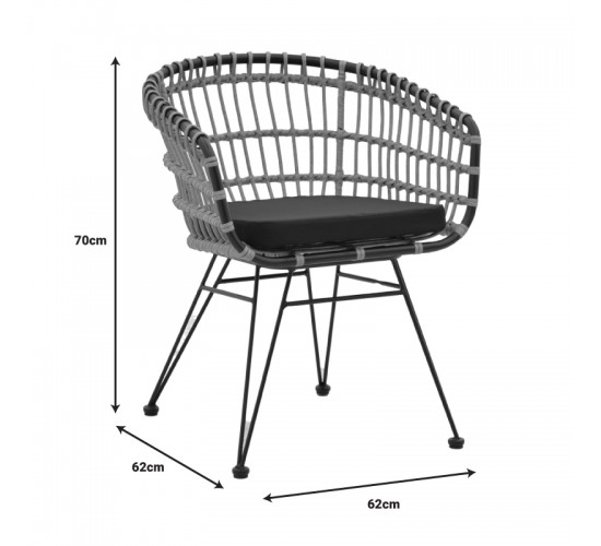 Τραπεζαρία Kliton-Naoki B σετ 5τεμ ανθρακί αλουμίνιο και μέταλλο σε μαύρη απόχρωση 80x80x74εκ Υλικό: ALUMINUM - PE RATTAN - METAL - FABRIC 200-000854
