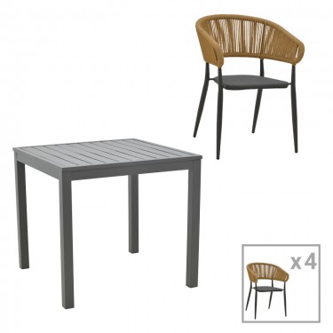 Τραπεζαρία Kliton-Raven σετ 5τεμ αλουμίνιο σε ανθρακί απόχρωση 80x80x74εκ Υλικό: ALUMINUM - PE RATTAN - TEXTILENE 200-000858