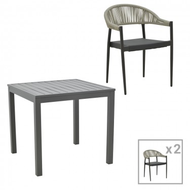 Τραπεζαρία Kliton- Elation σετ 3τεμ αλουμίνιο σε ανθρακί απόχρωση 80x80x74εκ Υλικό: ALUMINUM - PE RATTAN - MESH FABRIC - TEXTILENE 200-000859