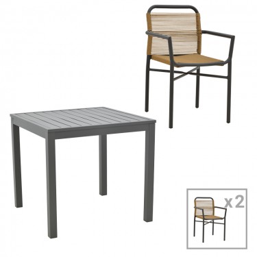 Τραπεζαρία Kliton-Clutch σετ 3τεμ αλουμίνιο σε ανθρακί απόχρωση 80x80x74εκ Υλικό: ALUMINUM - PE RATTAN 200-000863