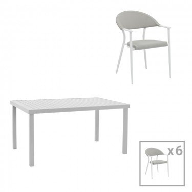 Τραπεζαρία Kliton-Norture σετ 7τεμ αλουμίνιο σε λευκή απόχρωση 150x80x74εκ Υλικό: ALUMINUM - RATTAN 200-000870