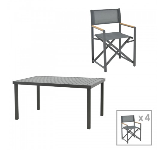 Τραπεζαρία Naoki-Kliton A σετ 5τεμ ανθρακί αλουμίνιο και pe rattan σε φυσική απόχρωση 150x80x74εκ Υλικό: ALUMINUM - PE RATTAN - METAL 200-000881