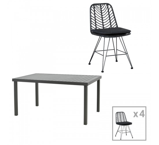 Τραπεζαρία Naoki-Kliton I σετ 5τεμ ανθρακί αλουμίνιο και pe rattan σε μαύρη απόχρωση 150x80x74εκ Υλικό: ALUMINUM - PE RATTAN - METAL - FABRIC 200-000883