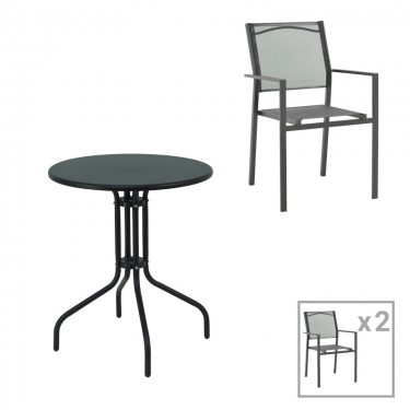 Τραπεζαρία Vergo-Confidence σετ 3τεμ μέταλλο σε μαύρη απόχρωση Φ60x70εκ Υλικό: ALUMINUM - TEXTILENE  - METAL 200-000920