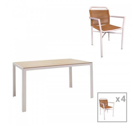 Τραπεζαρία Nares-Clutch A σετ 5τεμ λευκό αλουμίνιο και plywood σε φυσική απόχρωση 140x80x72.5εκ Υλικό: ALUMINUM - PE RATTAN - PLYWOOD 200-000926 Τραπεζαρία Nares-Clutch A σετ 5τεμ λευκό αλουμίνιο και plywood σε φυσική απόχρωση 140x80x72.5εκ Υλικό: ALUMINUM - PE RATTAN - PLYWOOD 200-000926