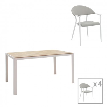 Τραπεζαρία Nares-Pino A σετ 5τεμ λευκό αλουμίνιο και plywood σε φυσική απόχρωση 140x80x72.5εκ Υλικό: ALUMINUM - PLYWOOD - TEXTILENE 200-000929