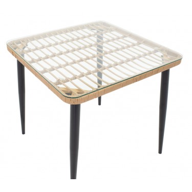 Τραπεζαρία Naoki V σετ 3τεμ rattan pe σε φυσική απόχρωση και μαύρο μέταλλο 80x80x78εκ Υλικό: METAL - PE RATTAN - GLASS 200-000958