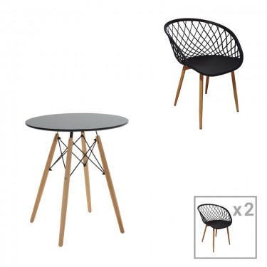 Τραπεζαρία Ezra-Julita σετ 3τεμ pp-mdf σε μαύρη-φυσική απόχρωση Φ60x73εκ Υλικό: MDF - PP 200-000989