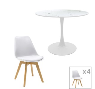 Τραπεζαρία Gaston-Balou σετ 5τεμ pp-mdf σε λευκό μαρμάρου απόχρωση Φ120x73εκ Υλικό: MDF - PP 200-001009