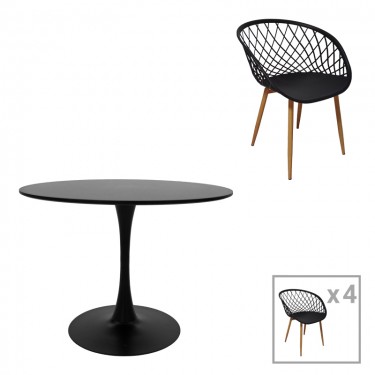 Τραπεζαρία Ezra-Balou σετ 5τεμ pp-mdf σε μαύρη-φυσικό απόχρωση Φ100x73εκ Υλικό: MDF - PP 200-001020