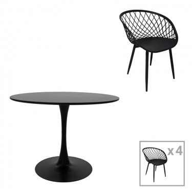 Τραπεζαρία Ezra-Balou σετ 5τεμ pp-mdf σε μαύρη απόχρωση Φ100x73εκ Υλικό: MDF - PP 200-001021