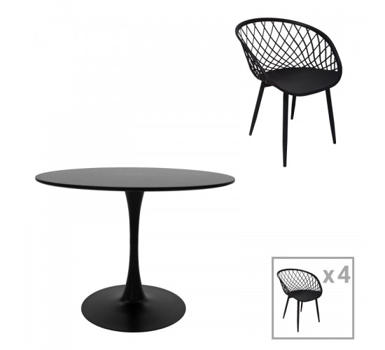 Τραπεζαρία Ezra-Balou σετ 5τεμ pp-mdf σε μαύρη απόχρωση Φ100x76εκ Υλικό: MDF - PP 200-001021